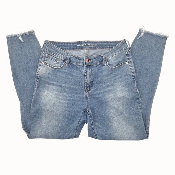 OLD NAVY ROCKSTAR MID-RISE DISTRESSED LIGHT WASH BLUE  DENIM SKINNY JEANS SZ 10 - Picture 1 of 8